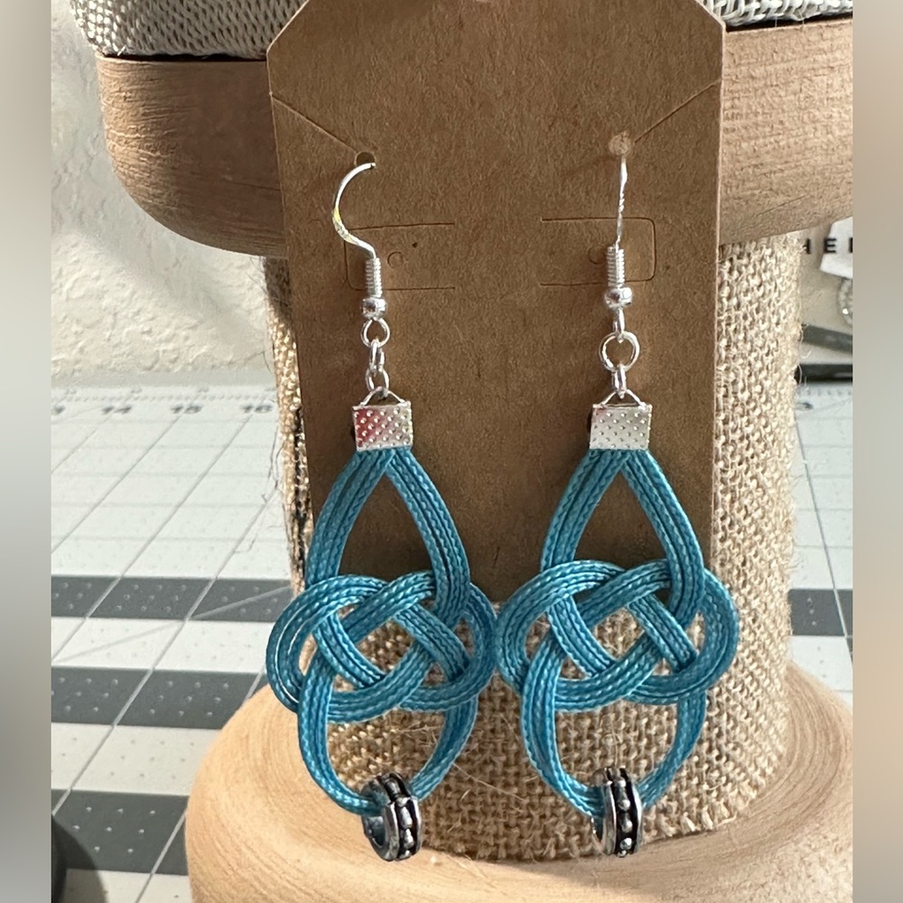 Hand Crafted Light Blue Boho Knot Earrings